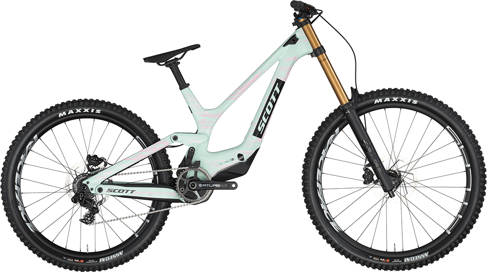 Scott Gambler RC in teal with pink details, shown from the side